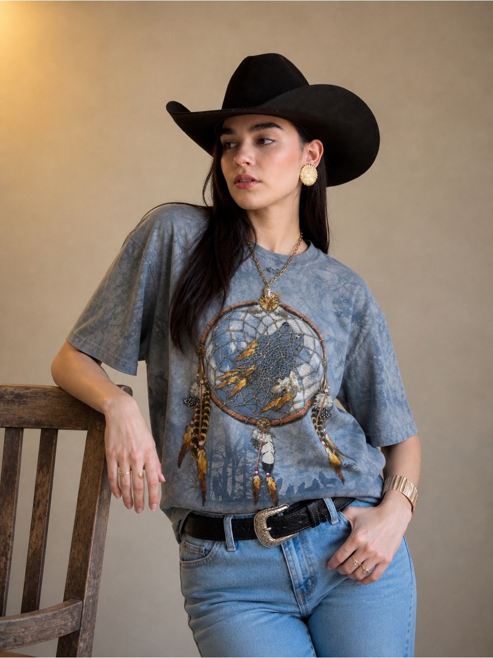 The Mountain Dreamcatcher Wolf Graphic T-Shirt XL Tie Dye Vintage Style Nature